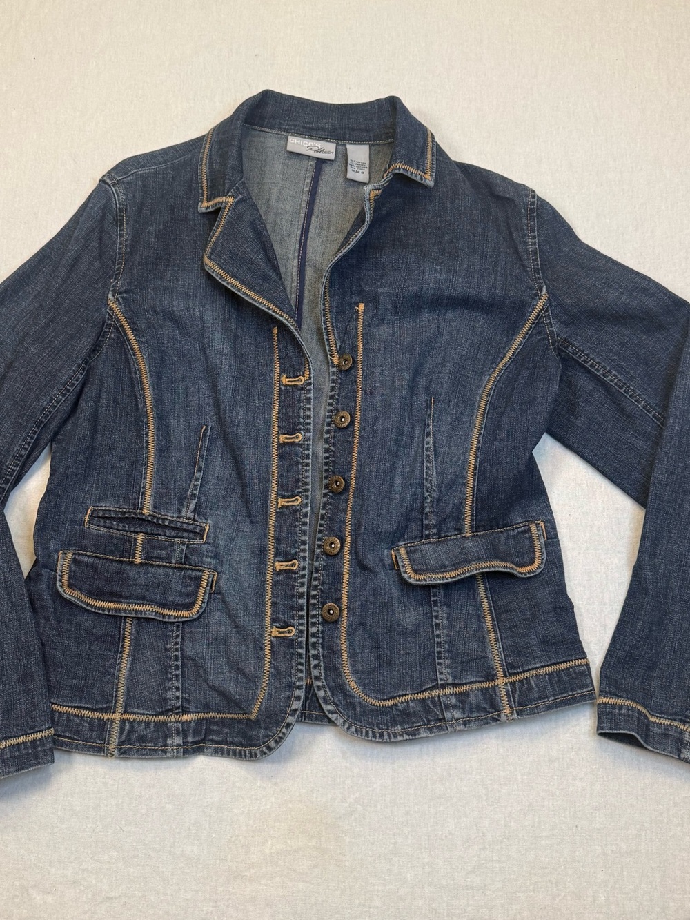 Chico's Platinum Dark Blue Denim Blazer Jacket